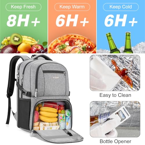 Insulated Lunch Backpack Fit 17" Laptop with Cooler Compartment | 2 In 1 Work Backpack with Lunch Box, Lunch Compartment, Water-Resistant, Lightweight, College Couputer Bag, Men & Women - color: Gray