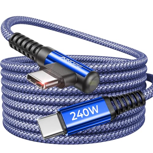AINOPE 240W USB C to USB C Cable Fast Charging 3.3FT,Right Angle Fast Type C Charging Cable Fits iPhone 16 Pro Max Plus,iPhone 15,MacBook Air/Pro,iPad Pro,Samsung,Pixel,All Devices, Blue, 1 Pack - color: Blue, size: 3.3FT