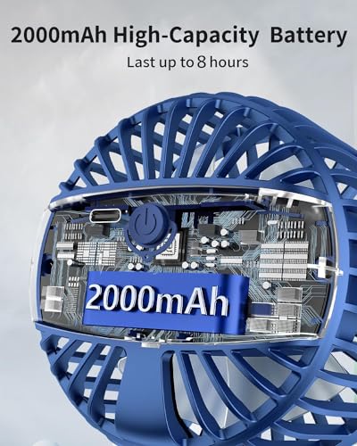 GOTOTO Clip on Fan, Rechargeable Portable Fan with 2000mAh Battery Operated, Small Fan with Powerful Clip Design, 3 Wind Speed, 360° Rotation, Ultra-Low Noise Level Personal Fan for Travel - color: Blue