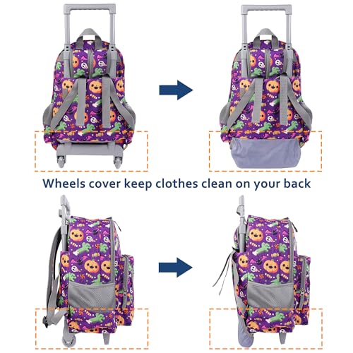 Tilami Rolling Backpack 18 inch Double Handle with Lunch Bag Wheeled Kids Backpack, Pumpkin Purple - color: Pumpkin