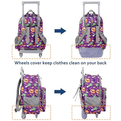 Tilami Rolling Backpack 18 inch Double Handle with Lunch Bag Wheeled Kids Backpack, Pumpkin Purple - color: Pumpkin