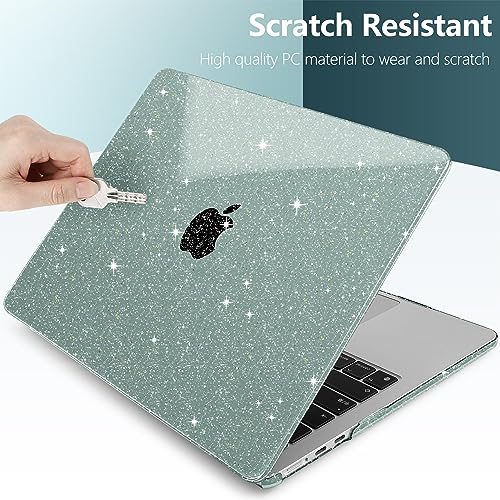 TWOLSKOO Glitter Case for MacBook Air 13 inch M5 2026 M4 M3 M2 2025-2022 (Model A3449 A3240 A3113 A2681), Bling Hard Shell Case & Keyboard Cover & Screen Film for MacBook Air 13.6 inch, Midnight Green - color: Star Midnight Green