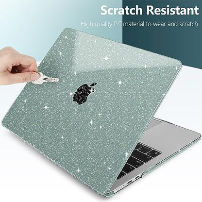 TWOLSKOO Glitter Case for MacBook Air 13 inch M5 2026 M4 M3 M2 2025-2022 (Model A3449 A3240 A3113 A2681), Bling Hard Shell Case & Keyboard Cover & Screen Film for MacBook Air 13.6 inch, Midnight Green - color: Star Midnight Green