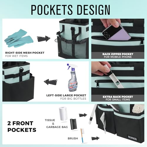 SCAVATA Compact Wearable Cleaning Caddy with Handle & Shoulder Straps | Small Cleaning Supplies Organizer, Under Sink & Car Cleaning Tools Storage Bag for Housekeepers Cleaners, Baby Blue - color: BabyBlue