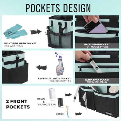 SCAVATA Compact Wearable Cleaning Caddy with Handle & Shoulder Straps | Small Cleaning Supplies Organizer, Under Sink & Car Cleaning Tools Storage Bag for Housekeepers Cleaners, Baby Blue - color: BabyBlue