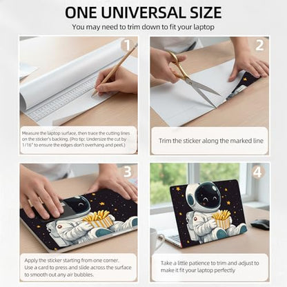 Cute Astronaut Eating French Fries Universal Laptop Skin Sticker 3PCS, Protective Decal Trim-to-Fit 11.6" 13.3" 14" 15.6" Laptop Vinyl Cover, Removable Anti-Scratch Computer Decal Protector - color: Cute Astronaut Eating French Fries