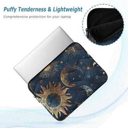 Retro Moon and Sun Laptop Sleeve 13 14 Inch Puffy Quilted Carrying Case Protective Computer Bag Waterproof Laptops Sleeve for Women Men - color: Moon and Sun, size: Medium