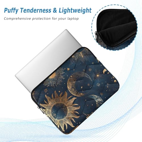 Retro Moon and Sun Laptop Sleeve 15 16 Inch Puffy Quilted Carrying Case Protective Computer Bag Waterproof Laptops Sleeve for Women Men - color: Moon and Sun, size: Large