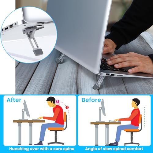 Mini Portable Laptop Stand for Desk, Portable Keyboard Riser Three Tilt Angle Adjustable Foldable Invisible Laptop Riser Self-Adhesive Computer Stand Feet for Most Keyboards (Silver, 2) - style: Silver