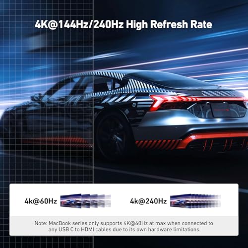 BENFEI USB C to HDMI 2.1 Adapter (8K@60Hz, 4K@240Hz, Aluminum Shell, Nylon Braided) Compatible with iPhone 15/16 Pro/Max, MacBook Pro/Air 2023, iPad Pro, Surface Book 2 More - size: 1 Pack, style: 8K@60Hz