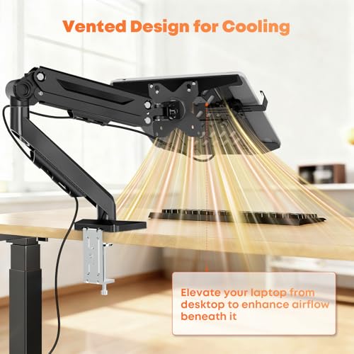 PUTORSEN Laptop Arm Mount Desk - Fits Max 18" Notebook and 40" Computer Screen, 2-in-1 Monitor Mount with Adjustable Laptop Tray, Hold Up to 26.5lbs
