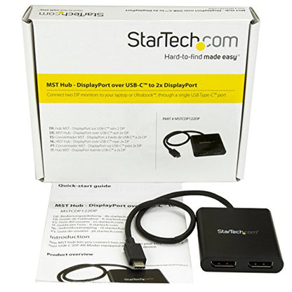 StarTech USB-C to Dual DisplayPort 1.2 MST Hub, 4K 30Hz/1080p 60Hz | Dual DP laptop display extender and splitter, DP Alt Mode 1.2 HBR2 MST, Built-in cable, TB3/TB4/USB4, Windows - size: 2x DP 1.2