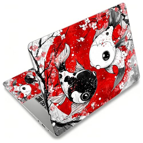 Laptop Skin Sticker for 12.1”-15.6“ Laptops (Fits 13”, 13.3”, 14”, 15”, 15.4”) | Protective Universal Reusable Vinyl Art Decal Cover | Waterproof & Scratch-Resistant-Japanese yin yang koi Fish - color: Japanese yin yang koi fish