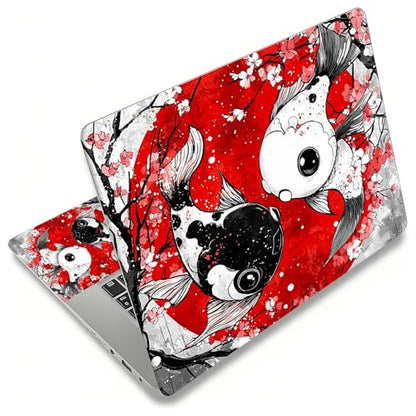 Laptop Skin Sticker for 12.1”-15.6“ Laptops (Fits 13”, 13.3”, 14”, 15”, 15.4”) | Protective Universal Reusable Vinyl Art Decal Cover | Waterproof & Scratch-Resistant-Japanese yin yang koi Fish - color: Japanese yin yang koi fish