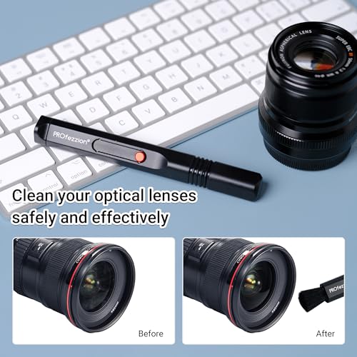 PROfezzion Double-Ended Lens Cleaning Pen for Electronics, Black | Soft Brush & Silicone Wiper Included, for Electronics, Earbuds, Laptop, Cell Phone, Keyboard, Camera Lens, Easy to Carry