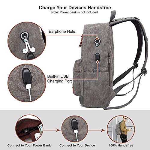 Canvas Laptop Backpack, Waterproof School Backpack With USB Charging College - color: Gray