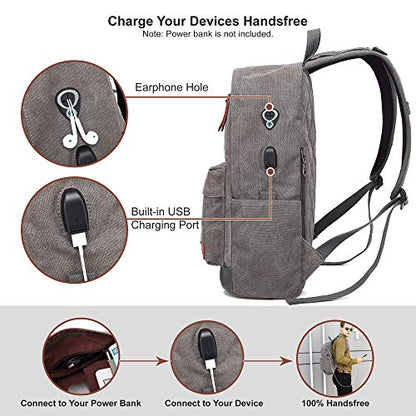 Canvas Laptop Backpack, Waterproof School Backpack With USB Charging College - color: Gray
