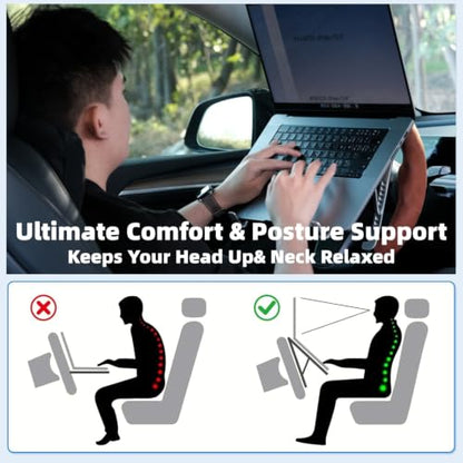 Car Laptop Desk for Steering Wheel, Heavy Duty Aluminum Foldable Tray & Workstation, Height Adjustable Computer Mount Holder for Truck SUV Tesla, Portable Travel Table