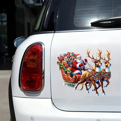 Christmas Santa Claus Reindeer Gift PVC Vinyl Car Decals Stickers Waterproof Self-Adhesive Decals for Cars, Laptops, Trucks, Motorcycles Wall Window Luggage Scratch Cover Door Decor Sticker