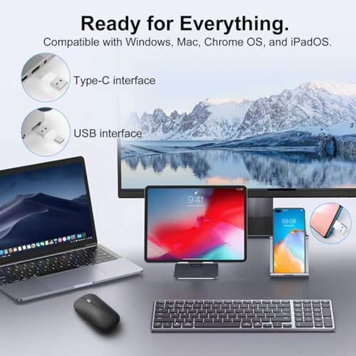 Bluetooth Mouse for MacBook, USB C Wireless Mouse, Silent, 4-Mode USBC/USB & BT5.0/3.0, Magnetic Cover, Symmetric, Long Battery Life, Multi-Device Slim Portable Travel for Laptop Tablet iPad Mac PC - color: WirelessBlack