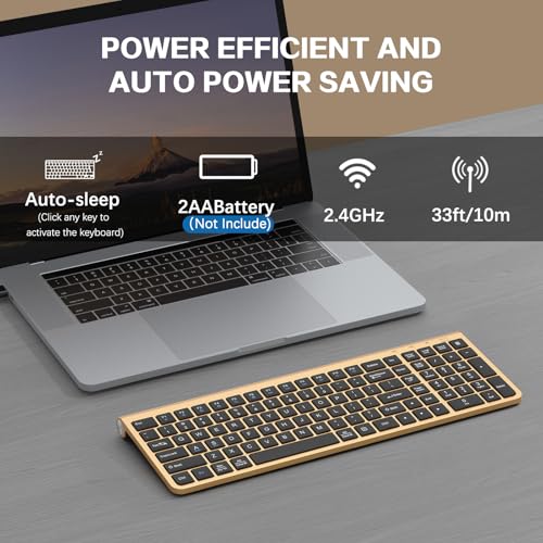 JOYACCESS Black Gold Wireless Keyboard with Low-Profile Keys - 2.4GHz Full-Sized,Windows & Mac OS, Quiet,Ergonomic Keyboard for Computer, Laptop, PC, Mac,Windows- Gold - color: Black Glod