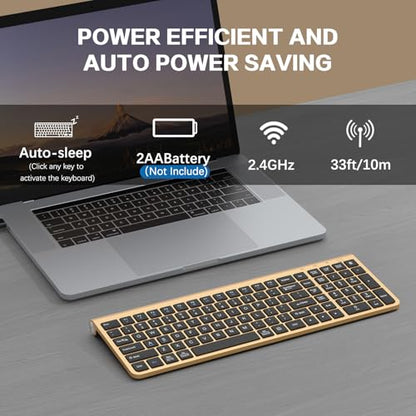 JOYACCESS Black Gold Wireless Keyboard with Low-Profile Keys - 2.4GHz Full-Sized,Windows & Mac OS, Quiet,Ergonomic Keyboard for Computer, Laptop, PC, Mac,Windows- Gold - color: Black Glod