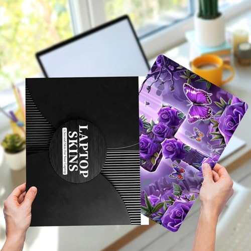 12.1”-15.6” Laptop Skin Sticker (Fits 13”, 13.3”, 14”, 15”, 15.4”) | Reusable Universal Protective Vinyl Art Decal Cover | Waterproof & Scratch-Resistant |Cross with Purple Rose Butterflies - color: Cross with Purple Rose Butterflies