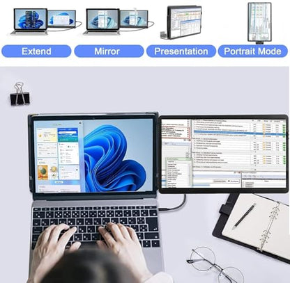 farfi Laptop Screen Extender - 360° Rotatable Portable Monitor | 11.6"" Foldable Laptop Monitor Extender with USB-C & Mini HDMI, Plug and Play for Mac, PC, and Android, 91005358FARFI