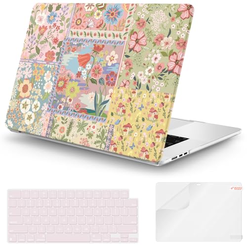 iCasso Aesthetic MacBook Air 15 inch Case 2026 2025-2023 M5 M4 M3 M2 Model A3448 A3241 A3114 A2941,Slim Cottagecore Nature Hard Shell Case for Mac Air 15.3", Keyboard Cover + Screen Flim,Pink Floral - color: A-Pink Patchwork Floral