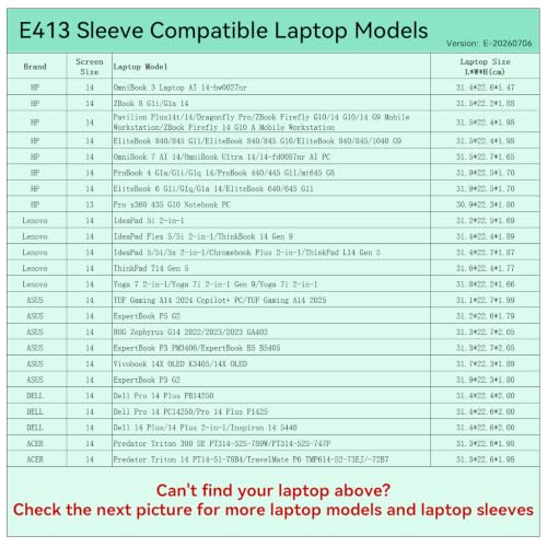 Smatree Elite Laptop Sleeve for 14 inch HP/Lenovo/ASUS/DELL/ACER | for 14 inch HP EliteBook/OmniBook/ZBook Firefly,Lenovo ThinkPad/IdeaPad/Yoga,ASUS ExpertBook/TUF,DELL 14Plus,ACER(E413) - size: 14 inch/E413/Size: 33.0*23.3cm|