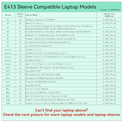 Smatree Elite Laptop Sleeve for 14 inch HP/Lenovo/ASUS/DELL/ACER | for 14 inch HP EliteBook/OmniBook/ZBook Firefly,Lenovo ThinkPad/IdeaPad/Yoga,ASUS ExpertBook/TUF,DELL 14Plus,ACER(E413) - size: 14 inch/E413/Size: 33.0*23.3cm|