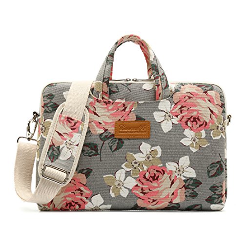 canvaslife Grey Rose Pattern Laptop Shoulder Messenger Bag, 15 inch | 14-15.6 inch Fit - color: Grey Rose, size: 15 inch/15.6 inch