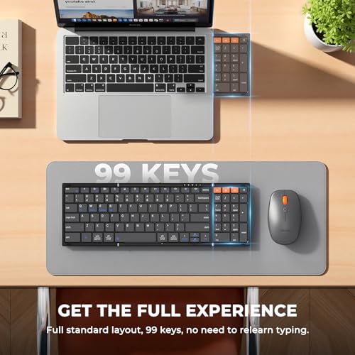 MEETION Foldable Wireless Keyboard and Mouse Combo, Rechargeable, Black | Full-size folding design, 2.4G plus dual Bluetooth, compact for business travel, compatible with Windows, Mac, iPad, Android