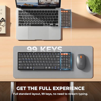 MEETION Foldable Wireless Keyboard and Mouse Combo, Rechargeable, Black | Full-size folding design, 2.4G plus dual Bluetooth, compact for business travel, compatible with Windows, Mac, iPad, Android