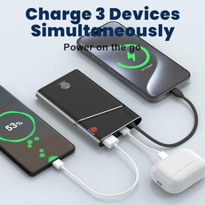Aaoyun Portable Charger Power Bank, 10000mAh 22.5W PD Fast Charging Powerbank with Built-in USB C Cable, Slim External Phone Battery Pack for iPhone 17/16/15 Samsung S24 Android etc (Black) - color: Black-10000mah