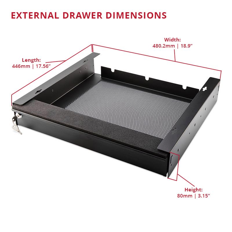 Penn Elcom Under Desk Laptop Drawer, Lockable, for 17” Laptops - Premium Sliding Security Drawers - Model EX-6201B - color: Black - 18.9" X 17.56" X 3.15" (17" Laptop)