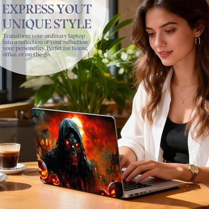 Universal Laptop Skin Sticker Decal,15.6 Inch Laptop Vinyl Cover for 13" 14" 15.6" Laptop,Scratch-Resistant Waterproof Protector Wrap,Reusable with Wrist Pads,Skeleton Pumpkin Hell - color: Skeleton Pumpkin Hell