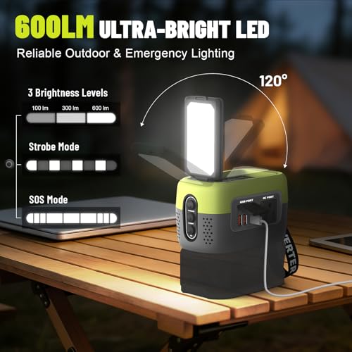 240W Power Inverter Pure Sine Wave Compatible with Ryobi 18V Battery | No Battery, 7A Fast Charger, Portable Power Station with 120V AC Outlets, USB-C (140W), 2 QC USB Ports(18W), 600LM LED(Green) - color: Green