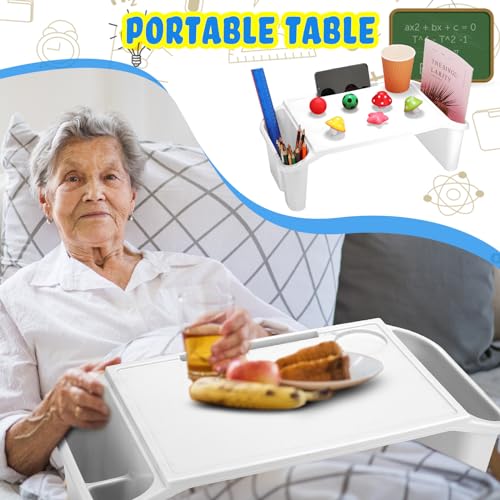 Leinuosen 6 Pcs Kids Lap Desk Tray with Storage Plastic Breakfast Laptop Trays with Side Pockets and Slot Portable Lap Bed Table for Writing Eating Game Classroom Snacks Boy Girl (White) - color: White