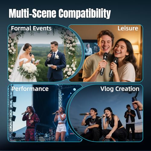 Wireless Microphones for Karaoke Singing, Professional Dual Cordless Mic System with 500ft Range, Rechargeable Receiver, 2.4GHz Auto-Connect, AI Noise Cancelling, Echo/Vol Control for DJ Church Party