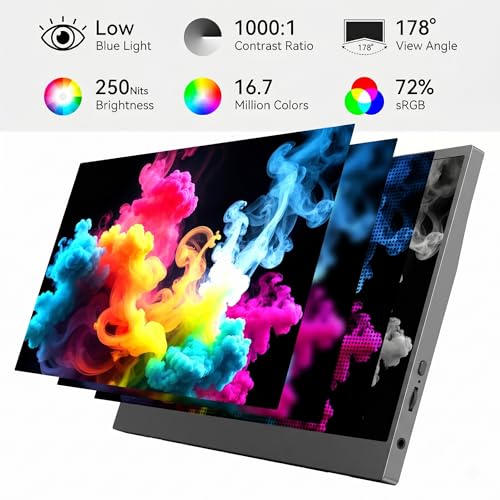 Portable Monitor 15.6" FHD 1080P USB-C Travel Monitor for Laptop, IPS Laptop Screen Extender with Built-in Kickstand, Mini HDMI, Low Blue Light Portable Screen for PC Mac Phone Switch - size: 15.6inch 1080p