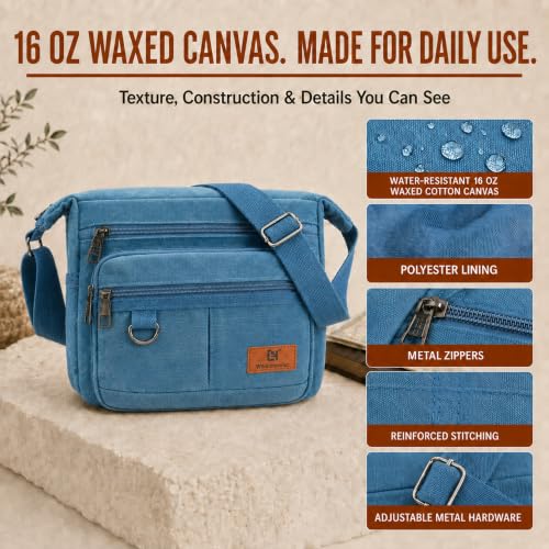 Rfid Crossbody Messenger Bag with Water Bottle Holders, 13 inch Laptop Shoulder Bag, Sling Satchel Purse w/Built-in Wallet - color: Sky Blue
