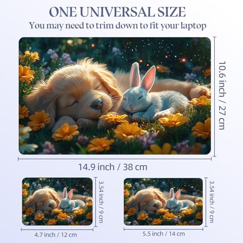 Universal Laptop Skin Sticker Decal,15.6 Inch Laptop Vinyl Cover for 13" 14" 15.6" Laptop,Scratch-Resistant Waterproof Protector Wrap,Reusable with Wrist Pads,Puppy Bunny Flower Nap - color: Puppy Bunny Flower Nap