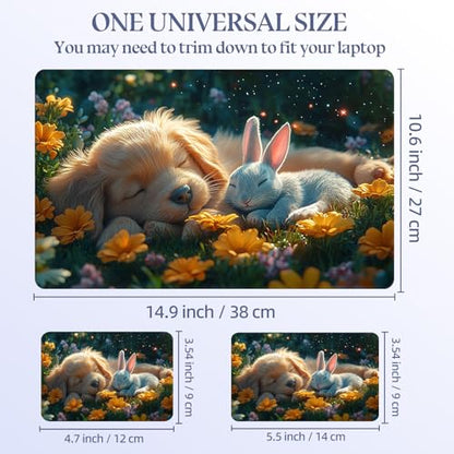 Universal Laptop Skin Sticker Decal,15.6 Inch Laptop Vinyl Cover for 13" 14" 15.6" Laptop,Scratch-Resistant Waterproof Protector Wrap,Reusable with Wrist Pads,Puppy Bunny Flower Nap - color: Puppy Bunny Flower Nap