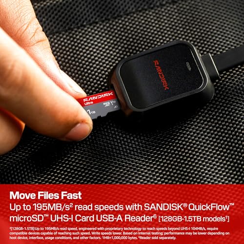 SANDISK 1TB Ultra microSD UHS-I Card - Up to 195MB/s Read Speed, Full HD Video, V10, U1, C10, A2 - SDSQUJQ-1T00-GZ6MA - size: 1TB, style: New Version