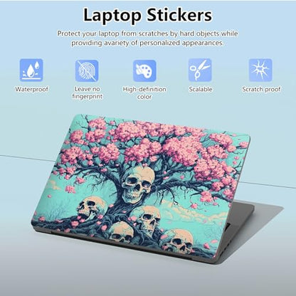 Universal Laptop Skin Sticker with 2 Wrist Pad Skins, Waterproof Scratch Resistant Vinyl Laptop Cover Decal, Cut to Fit for 11–15.6 Inch MacBook HP Dell Lenovo, Pink Tree Skull - color: Pink Tree Skull