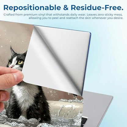 Reusable Universal Laptop Skin Sticker, Cut to Fit for 11.6–15.6 Inch Laptops, Waterproof Protective Film, No-Residue - Bathtub Cat and Dog - color: Bathtub Cat and Dog