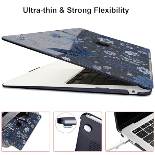 for 2018 2019 2020 2021 MacBook Air 13 Inch Case M1 A2337 A2179 A1932, Pattern Plastic Hard Shell Case Cover for MacBook Air 13.3 M1 with Retina Display & Touch ID, Wild Flowers Black - color: Wild Flowers Black
