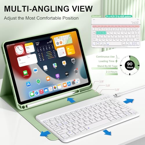 Keyboard Case for iPad (A16) 11th Gen 11 Inch 2025, iPad 10th Generation 10.9 inch 2022 with Pencil Holder, Wireless Keyboard and Slim Lightweight Soft Cover Auto Wake/Sleep, Matcha Green - color: Matcha Green