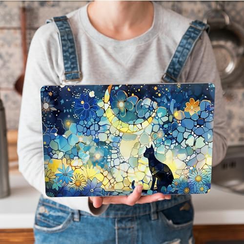 Universal Laptop Skin Sticker with 2 Wrist Pad Skins, Waterproof Scratch Resistant Vinyl Laptop Cover Decal, Cut to Fit for 11–15.6 Inch MacBook HP Dell Lenovo, Glass Cat Moon - color: Glass Cat Moon